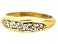 Victorian 18ct Gold Seven Stone Diamond Boat Shaped Ring by Barnet Henry Joseph