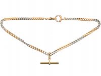 Edwardian Platinum & 18ct Gold Watch Chain with T Bar