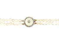 Edwardian Two Strand Pearl Necklace wih 15ct Gold Enamel & Diamond Clasp