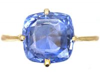 Edwardian 18ct Gold RIng set with a Cushion Cut Sapphire