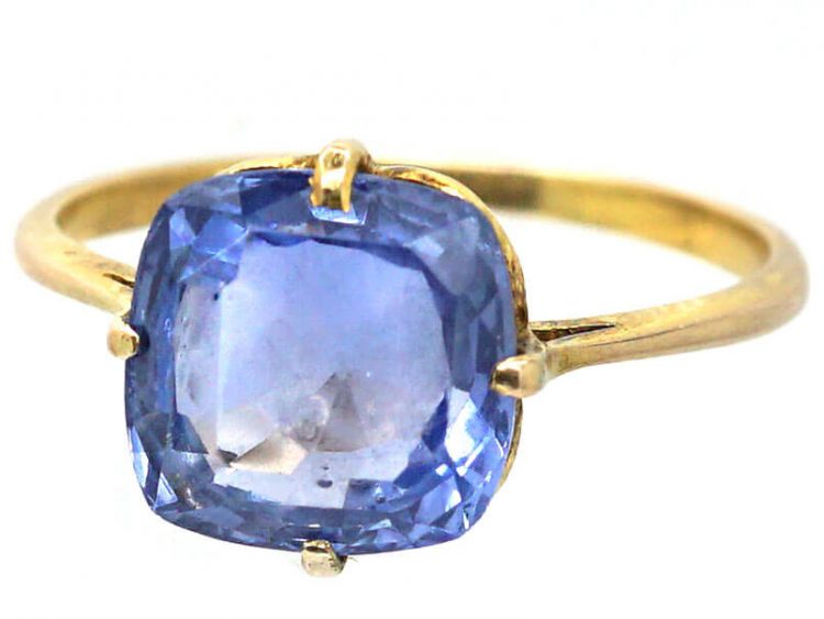 Edwardian 18ct Gold RIng set with a Cushion Cut Sapphire