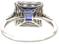 Early 20th Century 18ct White Gold & Platinum Square Ring set with a French Cut Sapphire & Diamonds