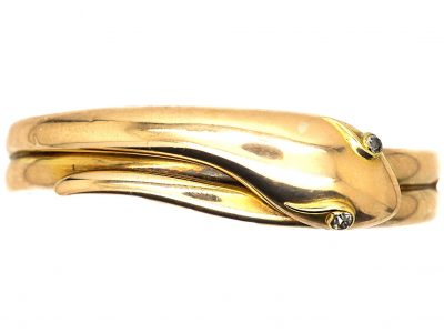 Victorian 15ct Gold Snake Bangle with Diamond Eyes