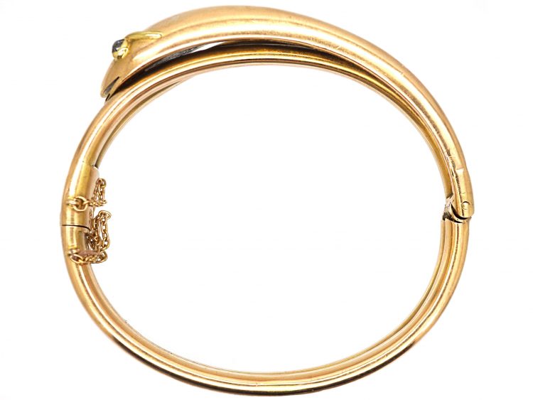 Victorian 15ct Gold Snake Bangle with Diamond Eyes