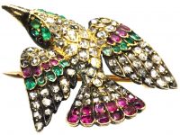 Victorian 15ct Gold  St Esprit Dove Brooch set with Diamonds, Emeralds & Rubies