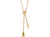 French 18ct Gold Clochette Necklace with Bell & Key Drops by Hermes