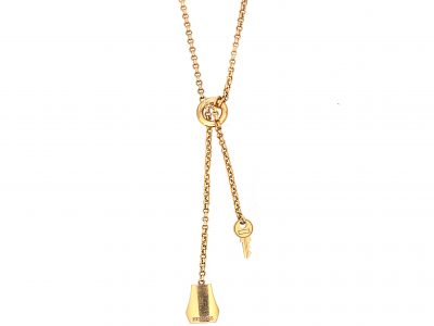 French 18ct Gold Clochette Necklace with Bell & Key Drops by Hermes