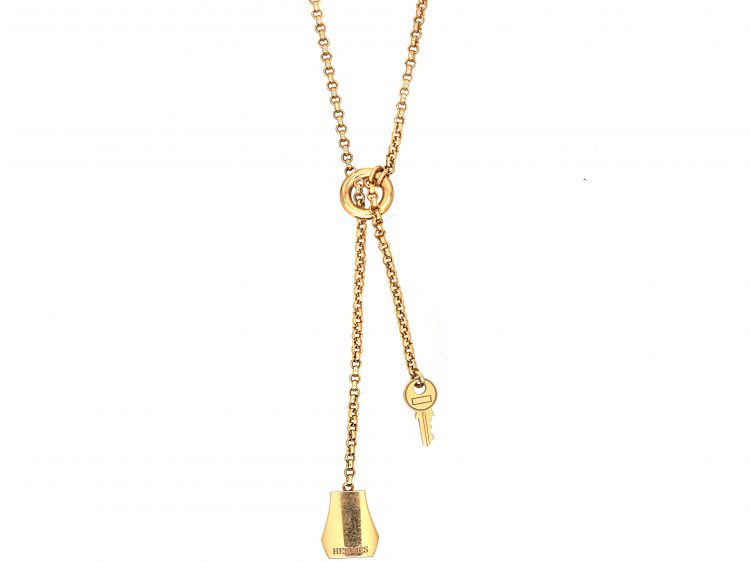 French 18ct Gold Clochette Necklace with Bell & Key Drops by Hermes