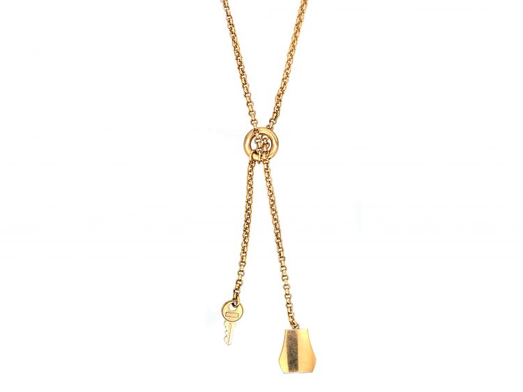 French 18ct Gold Clochette Necklace with Bell & Key Drops by Hermes