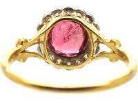 Edwardian 18ct Gold & Platinum, Pink Tourmaline & Diamond Cluster Ring