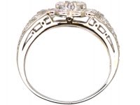 Art Deco Platinum, Diamond Cluster Ring with Diamond set Shoulders