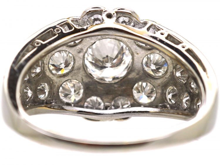 Art Deco Platinum, Diamond Cluster Ring with Diamond set Shoulders