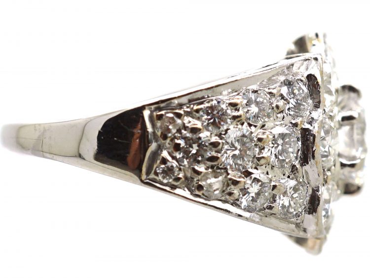 Art Deco Platinum, Diamond Cluster Ring with Diamond set Shoulders