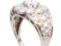 Art Deco Platinum, Diamond Cluster Ring with Diamond set Shoulders