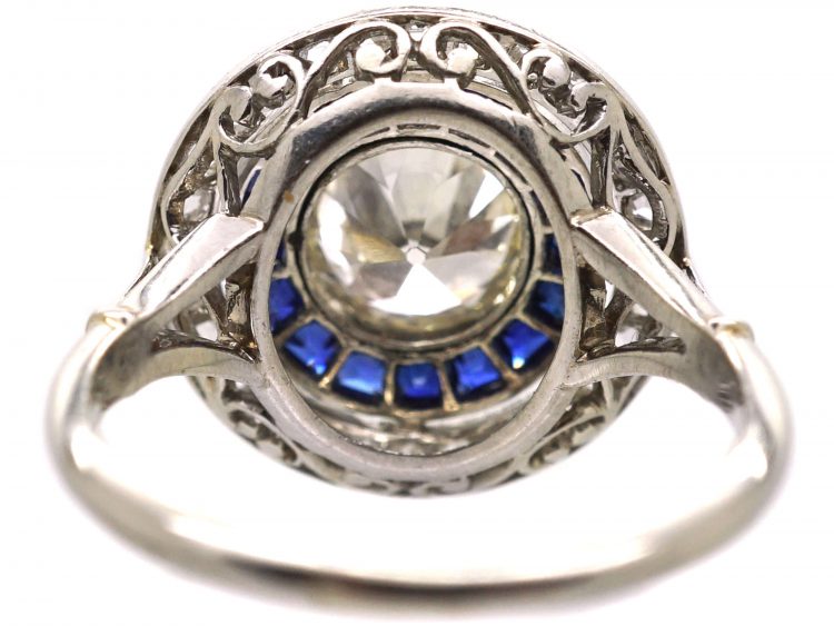 French Early 20th Century Platinum Target Ring set with Diamonds & Sapphires