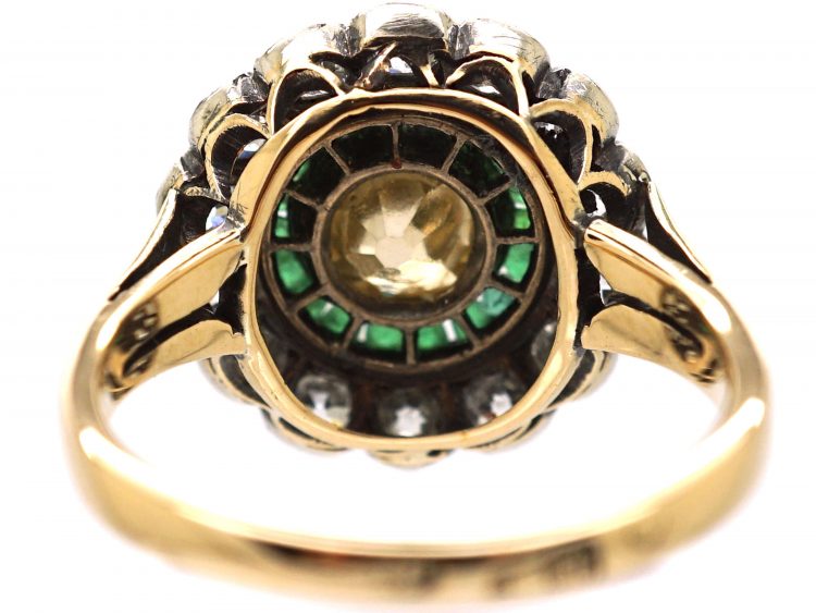 Russian Early 20th Century 14ct Gold Target Ring set with a Fancy Yellow Diamond & Emeralds & Diamonds