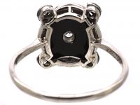 Art Deco 18ct White Gold, Onyx & Diamond Ring