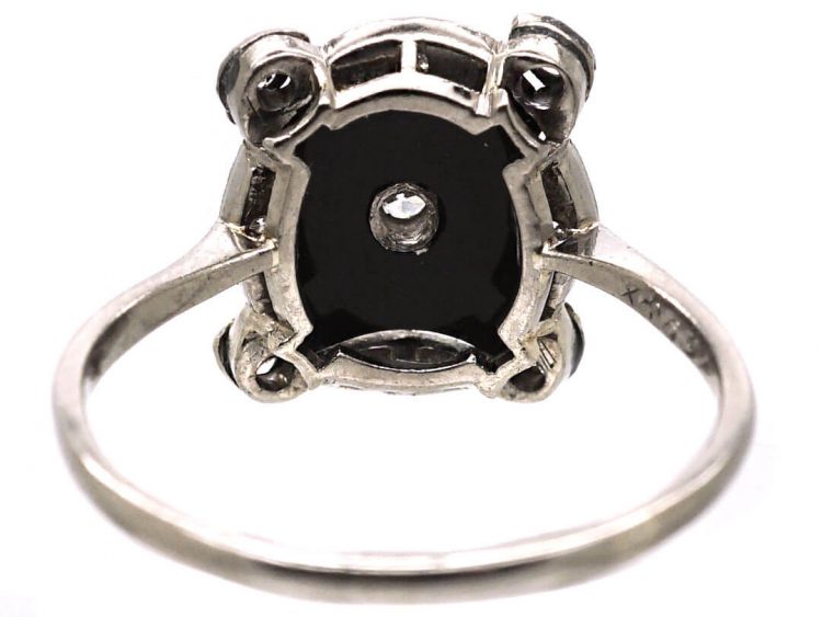 Art Deco 18ct White Gold, Onyx & Diamond Ring