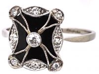 Art Deco 18ct White Gold, Onyx & Diamond Ring