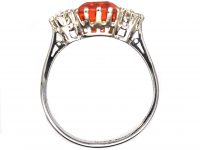 Art Deco 18ct White Gold & Platinum, Fire Opal & Diamond Ring