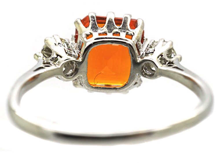 Art Deco 18ct White Gold & Platinum, Fire Opal & Diamond Ring