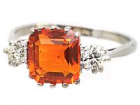 Art Deco 18ct White Gold & Platinum, Fire Opal & Diamond Ring