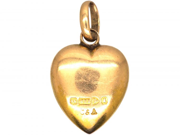 Victorian 15ct Gold Heart Pendant Set with an Emerald and Rose Diamonds