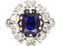 Early 20th Century French 18ct Gold & Platinum, Sapphire & Diamond Cluster Ring