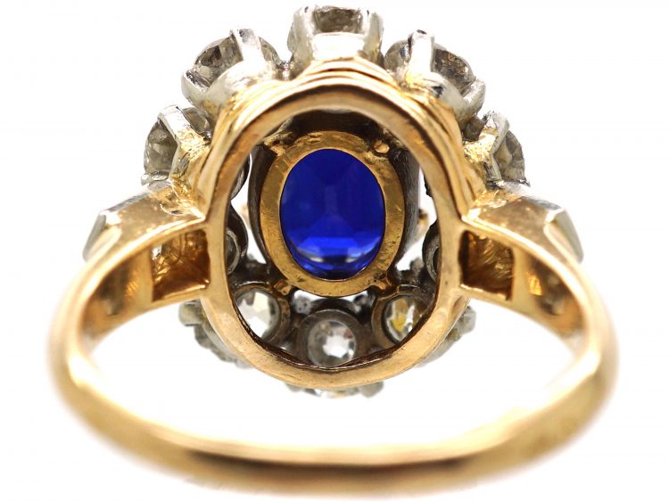 Early 20th Century French 18ct Gold & Platinum, Sapphire & Diamond Cluster Ring