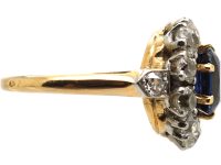 Early 20th Century French 18ct Gold & Platinum, Sapphire & Diamond Cluster Ring