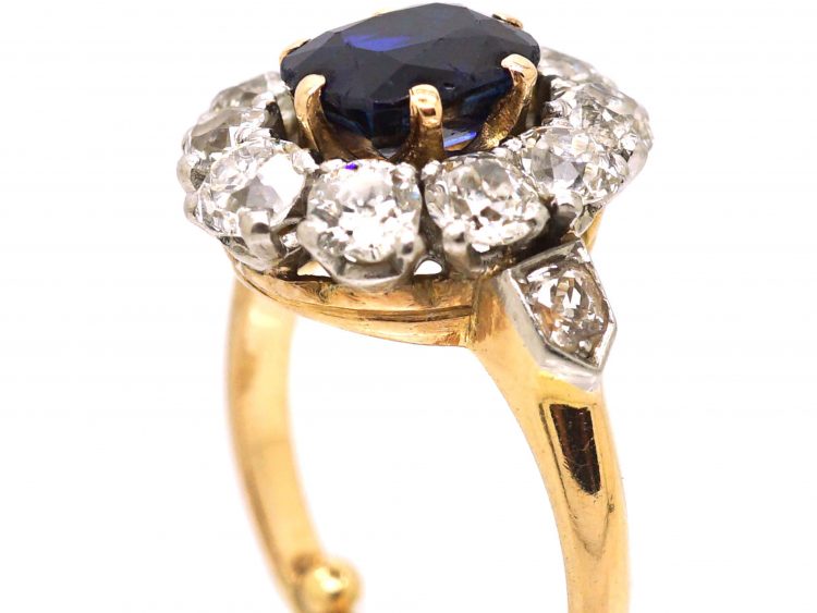 Early 20th Century French 18ct Gold & Platinum, Sapphire & Diamond Cluster Ring