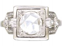 Art Deco Platinum, Rose Diamond Solitaire Ring