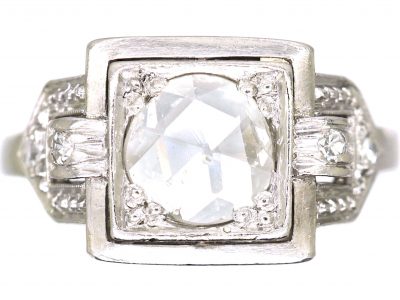 Art Deco Platinum, Rose Diamond Solitaire Ring