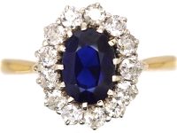 Mid Century18ct Gold, Sapphire & Diamond Oval Cluster Ring