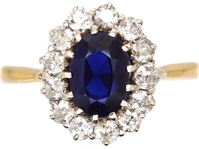 Mid Century18ct Gold, Sapphire & Diamond Oval Cluster Ring