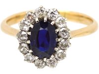 Mid Century18ct Gold, Sapphire & Diamond Oval Cluster Ring