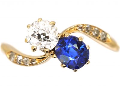 Early 20th Century 18ct Gold,Sapphire & Diamond Crossover Ring