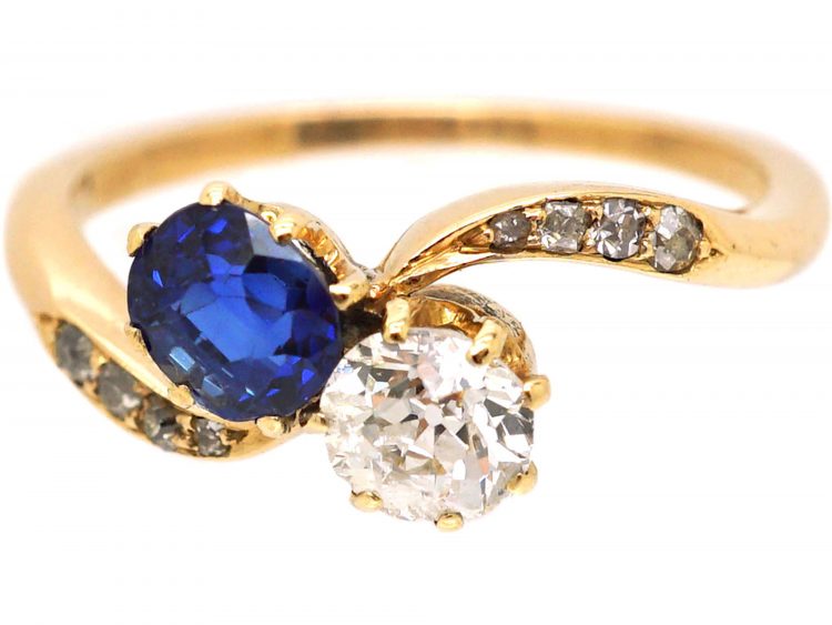 Early 20th Century 18ct Gold,Sapphire & Diamond Crossover Ring