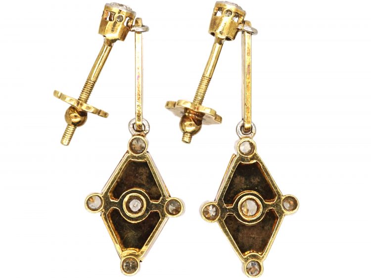 Edwardian 15ct Gold & Platinum,Turquoise Enamel & Diamond Drop Earrings