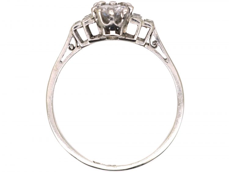 Art Deco Platinum Two Stone Diamond Ring with French Cut Diamond set Shoulders