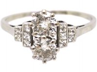 Art Deco Platinum Two Stone Diamond Ring with French Cut Diamond set Shoulders