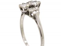 Art Deco Platinum Two Stone Diamond Ring with French Cut Diamond set Shoulders