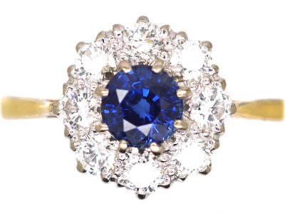 Mid Century 18ct Gold, Sapphire & Diamond Cluster Ring by Charles Green & Sons