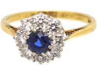 Mid Century 18ct Gold, Sapphire & Diamond Cluster Ring by Charles Green & Sons