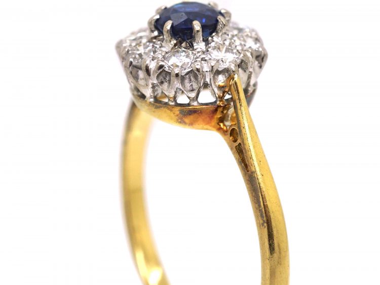 Mid Century 18ct Gold, Sapphire & Diamond Cluster Ring by Charles Green & Sons