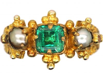 Georgian 15ct Gold, Foiled Rock Crystal & Natural Split Pearl Ring - with Guy