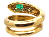 French 18ct Gold Snake Ring set with an Emerald & Diamonds