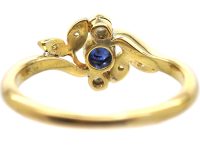 Edwardian 18ct Gold & Platinum, Sapphire & Diamond Sprig Ring