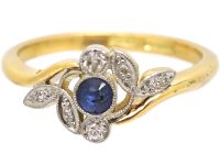 Edwardian 18ct Gold & Platinum, Sapphire & Diamond Sprig Ring