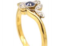 Edwardian 18ct Gold & Platinum, Sapphire & Diamond Sprig Ring